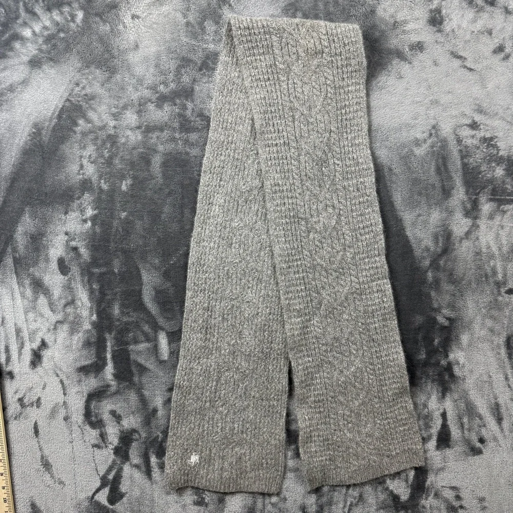 Lauren Ralph Lauren Scarf Womens OS Grey Lambswool Angora Cable Knit Embroidered